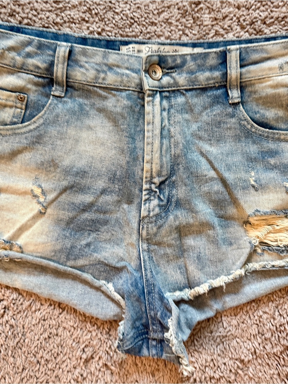 Zara TRF Light Blue Distressed Denim Jean Shorts